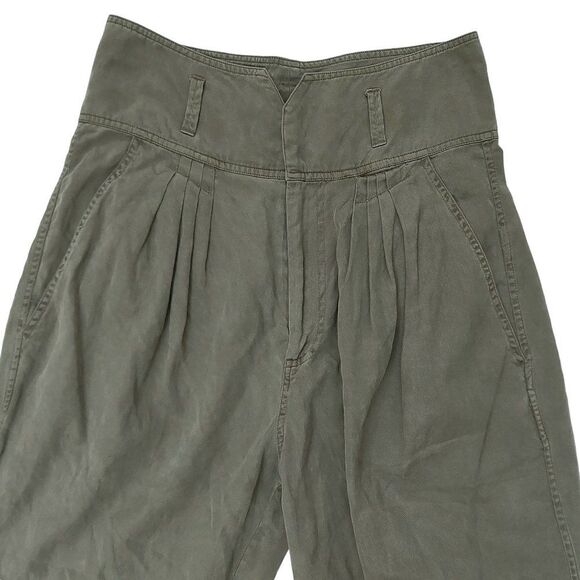 Frame Harem Pants Womens Medium Green Pleated High Rise Tapered Ankle Zip - Picture 5 of 12